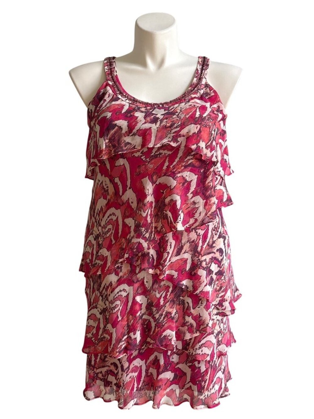 S.L. Fashions Womens Pink Multi-Tiered Sleeveless Sequin Cocktail Dress Size 12